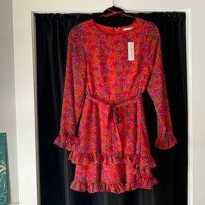 Bright Floral Mini Long Sleeve Chiffon Dress